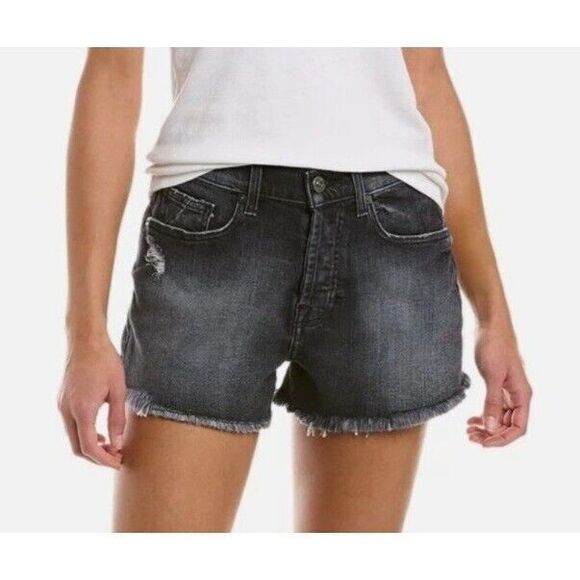 $128 Seven‎ 7 For All Mankind Monroe Cutoff Short Eclipse Black Denim Button 24 - Picture 1 of 14